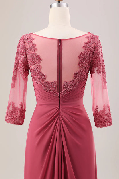 Red earth A-line pleated decal long sleeved bridal mother gown