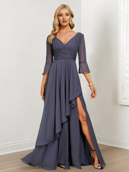 A-line/Princess V-neck ruffled edge mother of the bride dress
