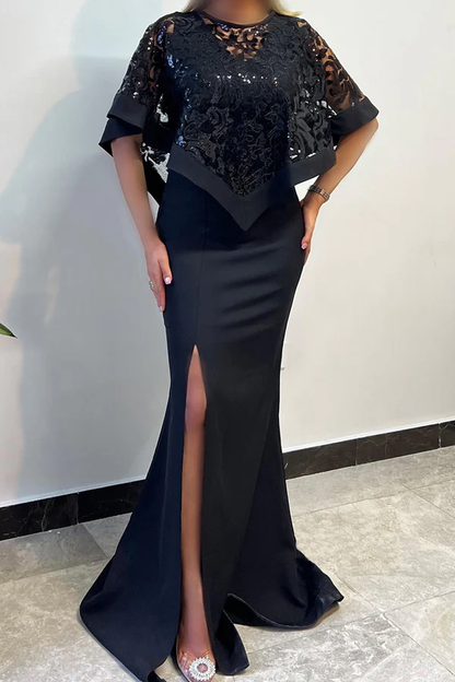 Unique horn decal short top with side slits mother of the bride dress