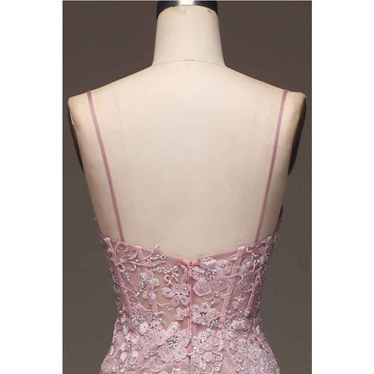Sparkling pink powder blusher mermaid thin shoulder belt beaded long prom dress
