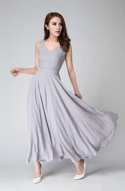 LD V-neck sleeveless minimalist and floor length Prom dress