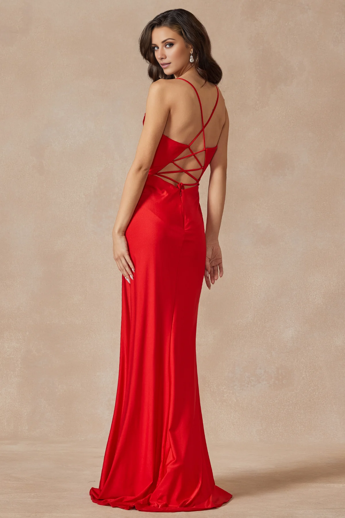 LD-A line tight corset sleeveless slim shoulder straps with side slit and floor length evening dress