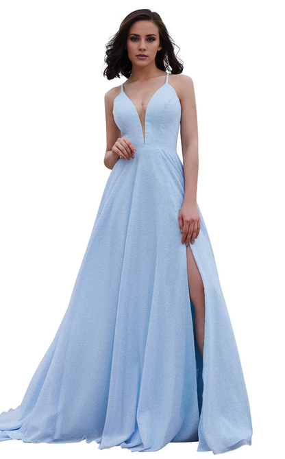A-line deep V-neck tight corset and floor length evening gown