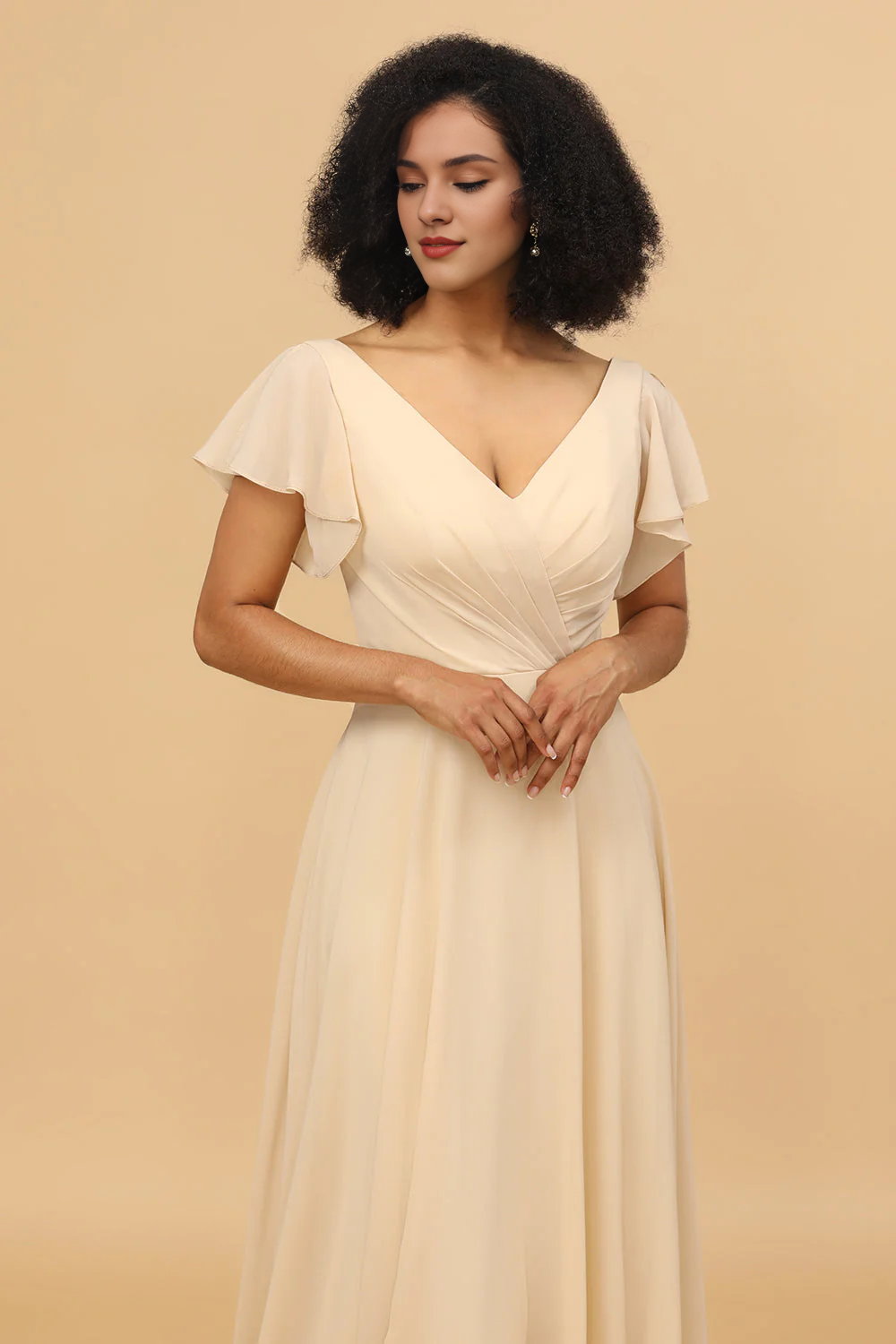 Champagne A-line Chiffon Hooded Bridesmaid Dress
