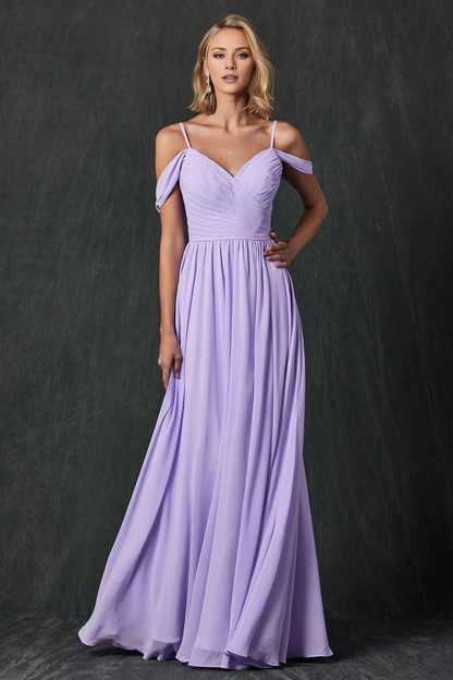 LD -- A-line off shoulder formal backless and floor length evening dress