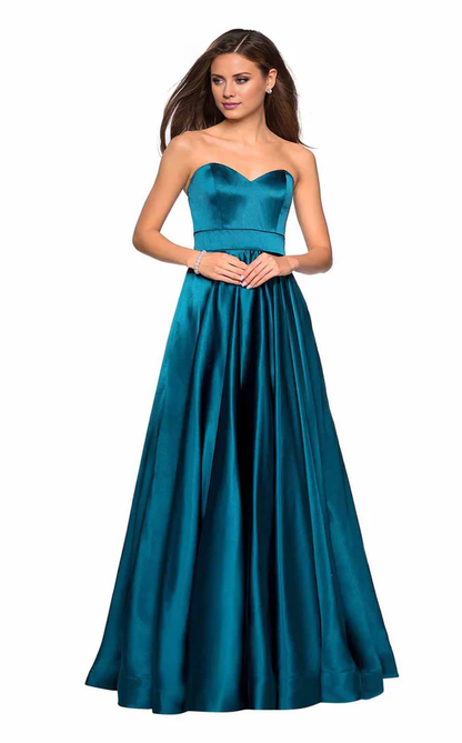 A-line chicken heart collar strapless zipper back and floor length evening gown