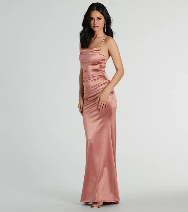 LD square neckline off shoulder sleeveless thin shoulder strap backless and floor length Prom dress