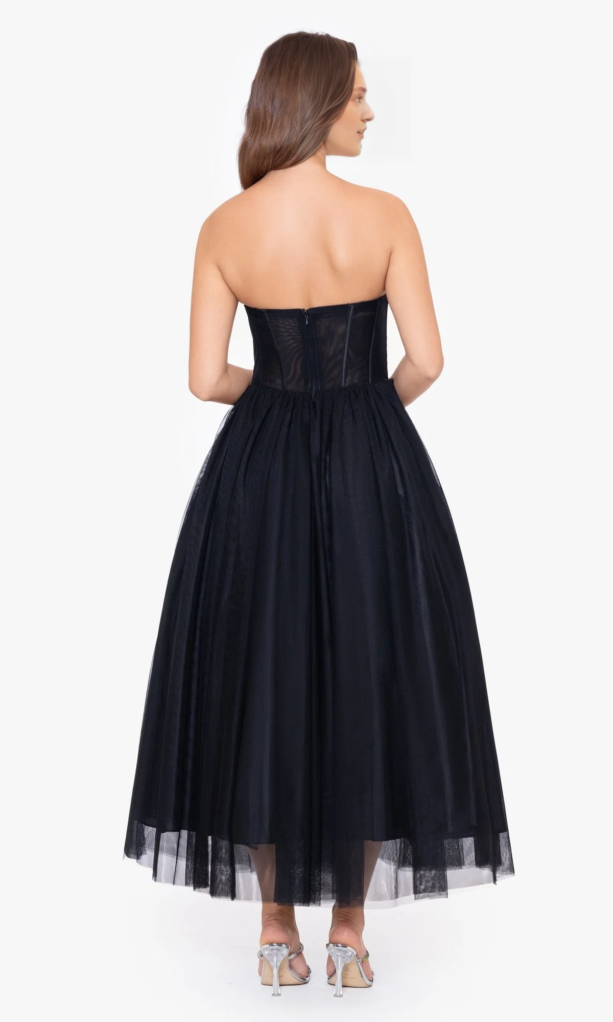 Strapless chiffon tight corset off shoulder brown long dress