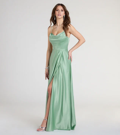 LD Sweetheart Collar Sleeveless Thin Strap Open Back Side Split and Floor length Prom Dress