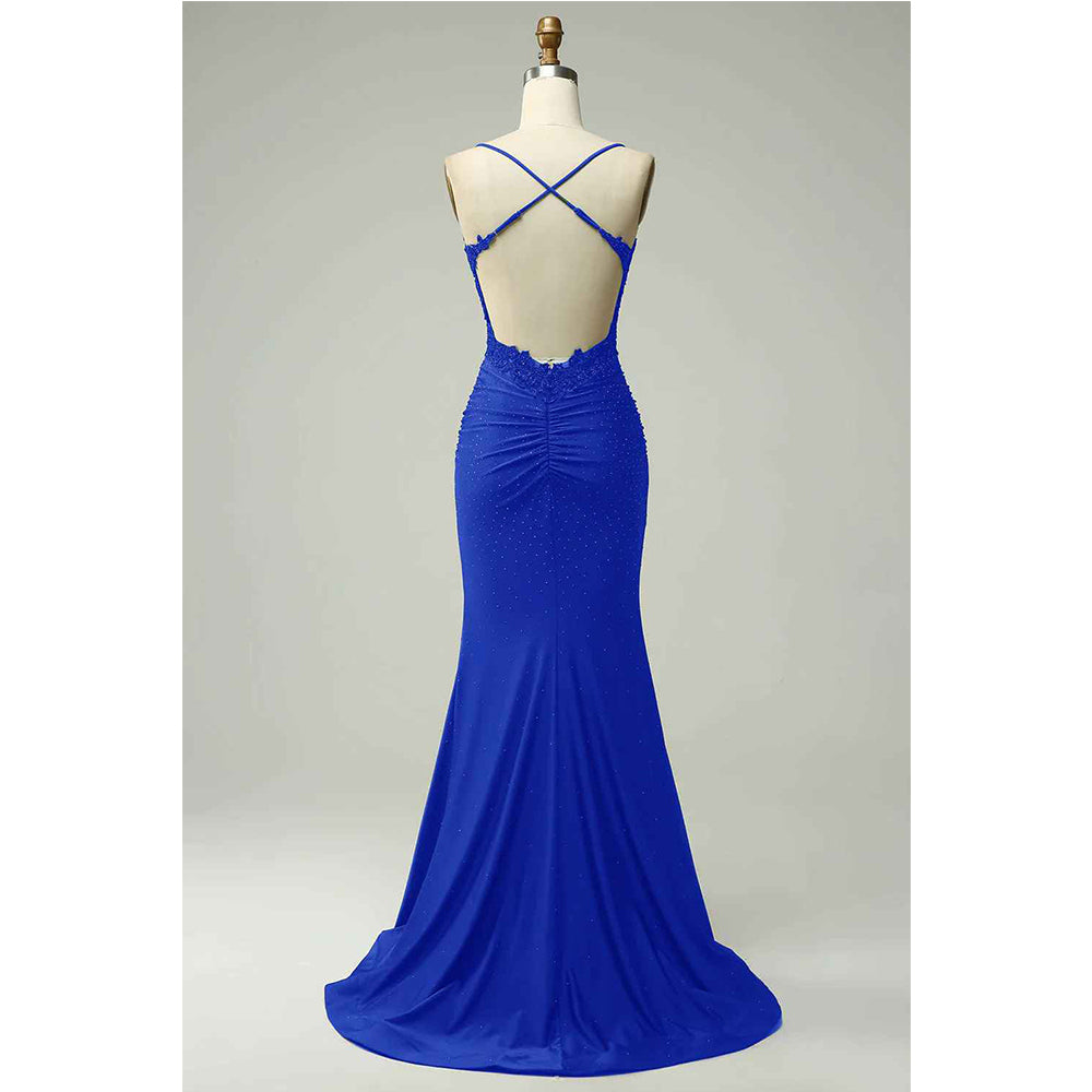 Sticker Beaded Mermaid Hanging Neck Deep Green Long Prom Dress