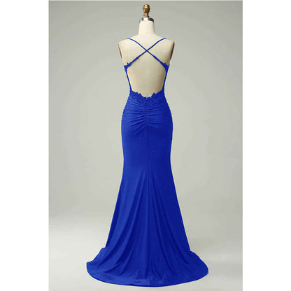 Sticker Beaded Mermaid Hanging Neck Deep Green Long Prom Dress