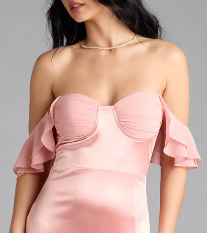LD off shoulder collar sleeveless backless side slit and floor length evening dress
