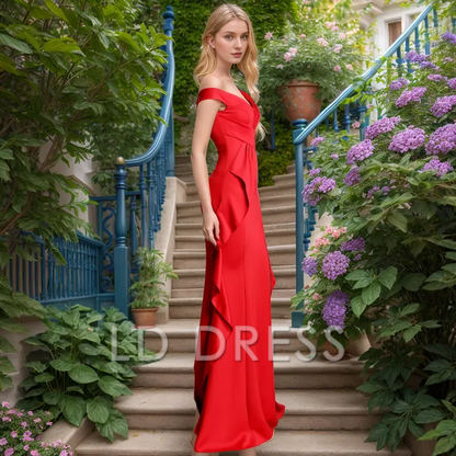LD off shoulder collar backless side slit and floor length Prom dress