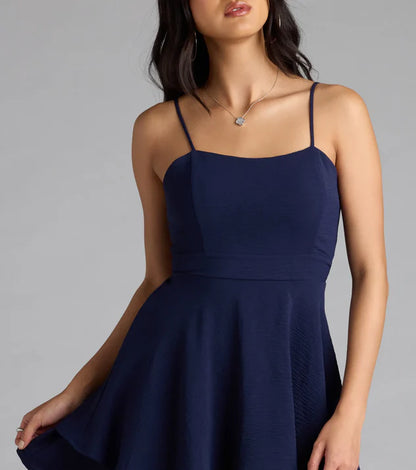 LD square neckline sleeveless thin shoulder strap backless short Homecoming Dresses