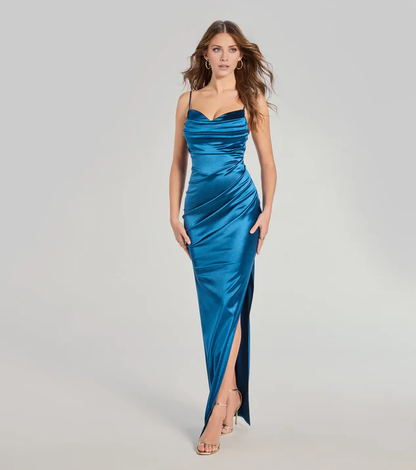 LD Sweetheart Collar Sleeveless Thin Strap Open Back Side Split and Floor length Prom Dress