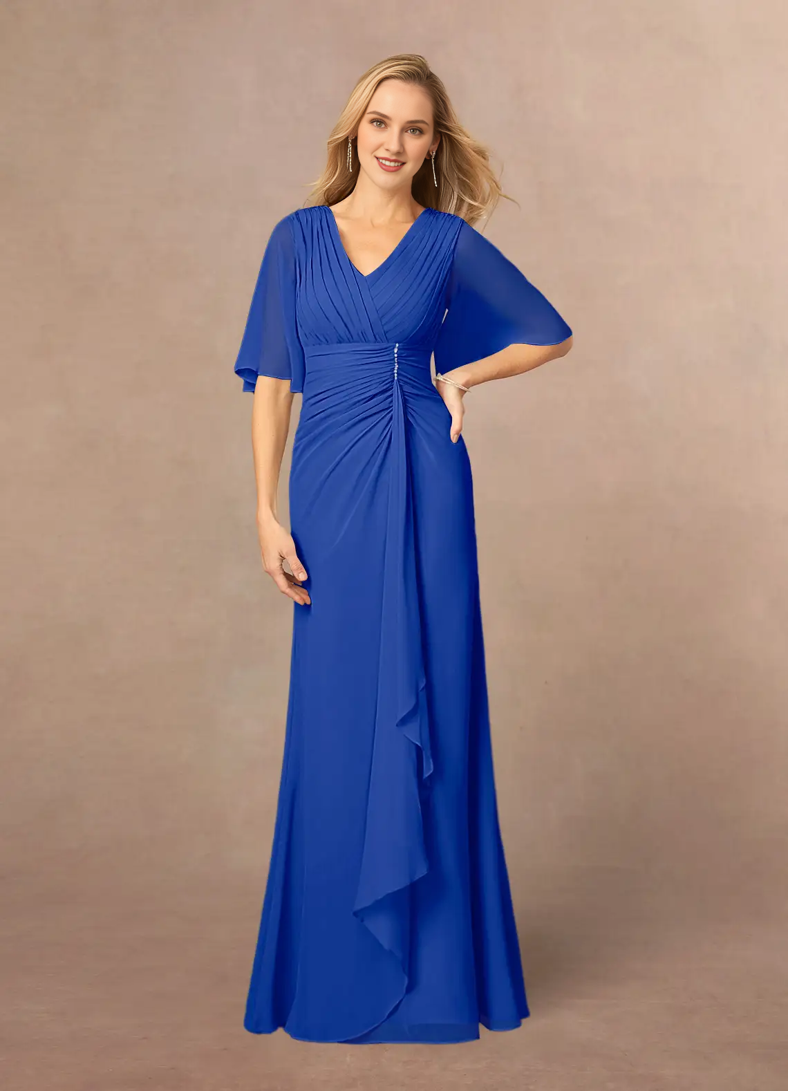 A-line V-neck lace chiffon and floor length mother of the bride dress