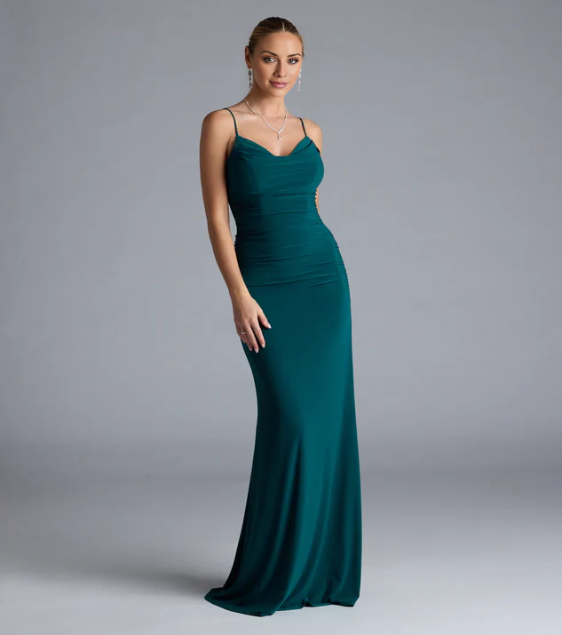 LD V-neck sleeveless thin shoulder strap backless and floor length Prom dress