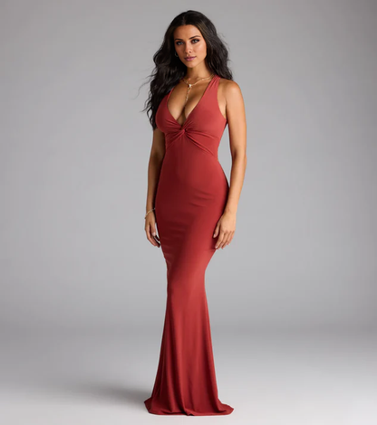 LD V collar off shoulder sleeveless backless and floor length Prom dress