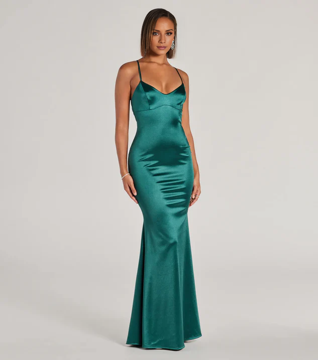 LD Mermaid V-neck sleeveless thin shoulder strap backless and floor length evening dress