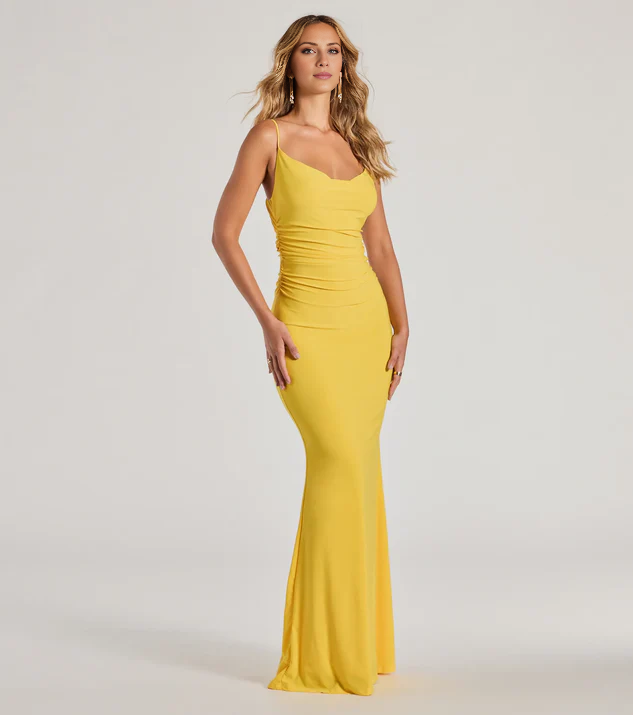LD square neckline sleeveless thin shoulder strap backless and floor length evening dress