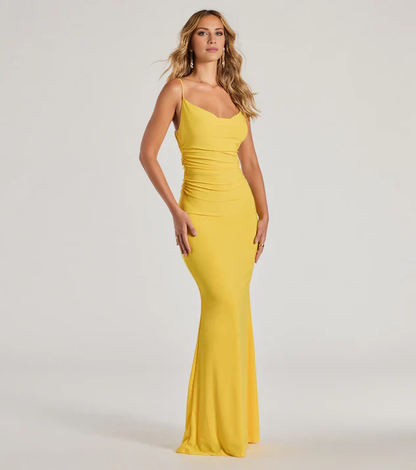 LD square neckline sleeveless thin shoulder strap backless and floor length evening dress