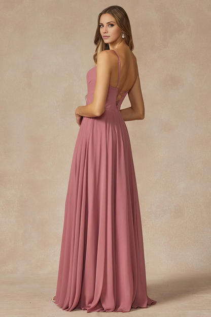 LD - A-line V-neck sleeveless dreamy sweetheart and floor length evening dress