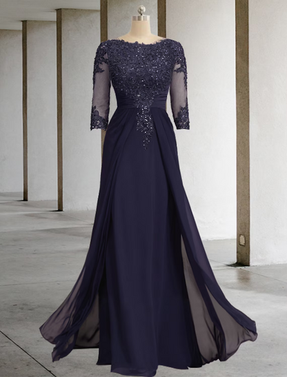 A-Line Mother of the Bride Dress Wedding Guest Elegant High Low Scoop Neck Asymmetrical Satin Lace Short Sleeve with Bow(s) Pleats Appliques