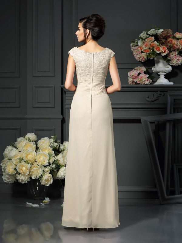 A-Line Chiffon Scoop Sleeveless Floor-Length With Lace Mother of the Bride Dresses
