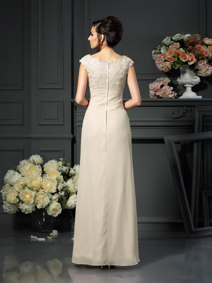 A-Line Chiffon Scoop Sleeveless Floor-Length With Lace Mother of the Bride Dresses