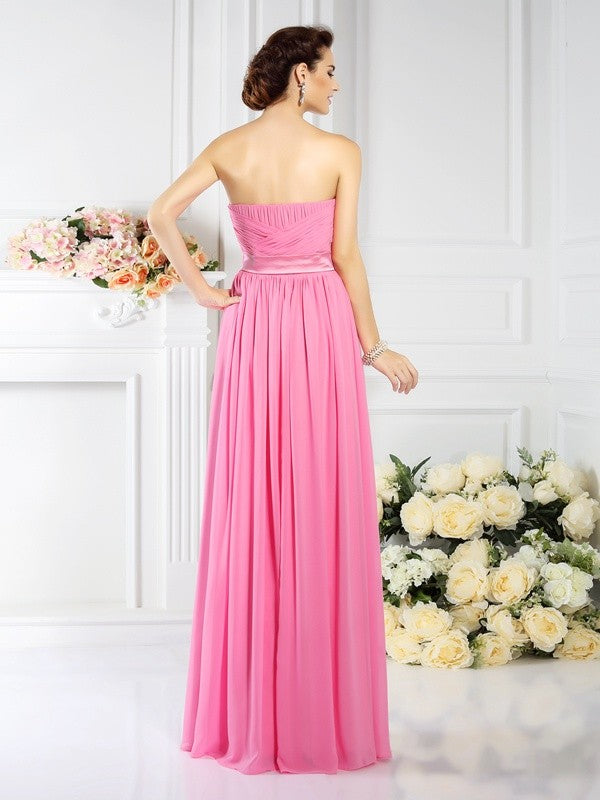 A-Line/Princess Strapless Pleats Sleeveless Long Chiffon Bridesmaid Dresses