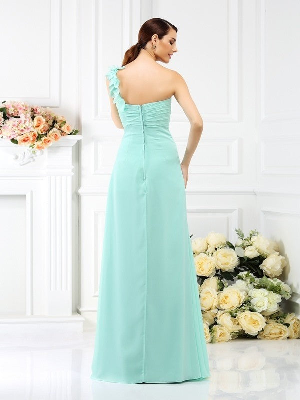 A-Line/Princess One-Shoulder Pleats Sleeveless Long Chiffon Bridesmaid Dresses
