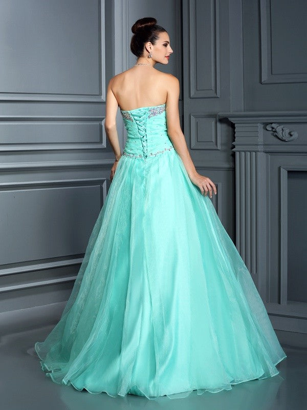 Ball Gown Sweetheart Beading Sleeveless Long Organza Quinceanera Dresses