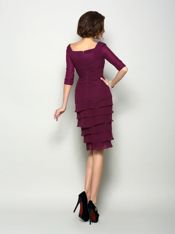 Sheath Chiffon V-neck 1/2 Sleeves Knee-Length With Layers Mother of the Bride Dresses