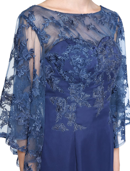 Mother of the Bride Dress Elegant Neck Ankle Length Chiffon Lace Half Sleeve with Lace