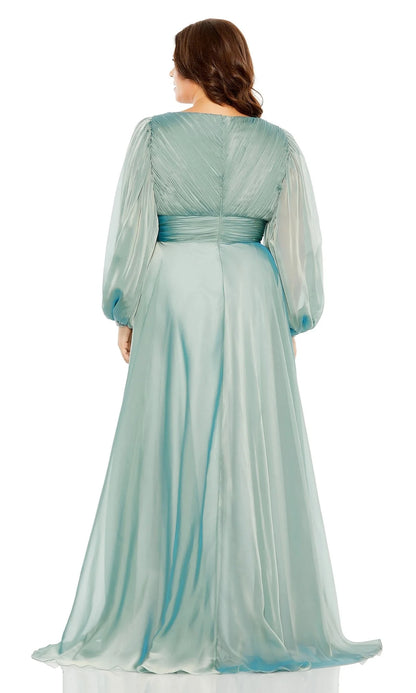 A-line V-neck long sleeved high waisted pleated shirt body Prom dress