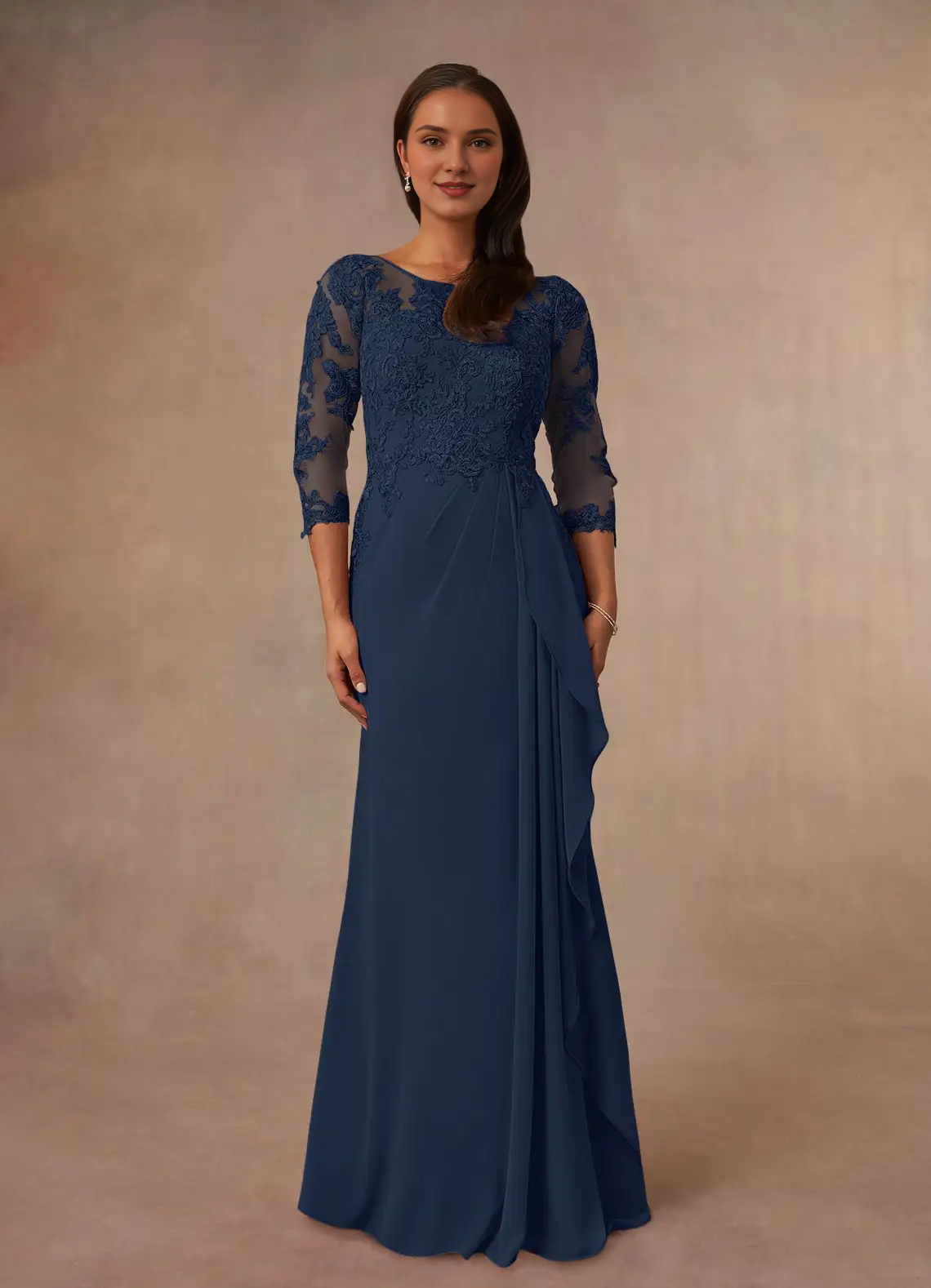 A-shaped spoon chiffon and ground length mother of bride dress