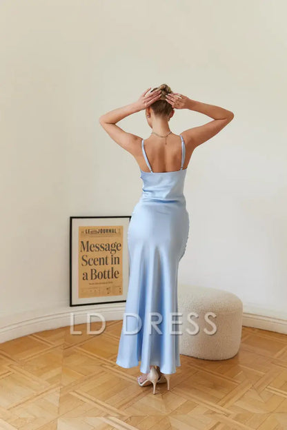LD satin collar sleeveless backless and floor length Prom dress