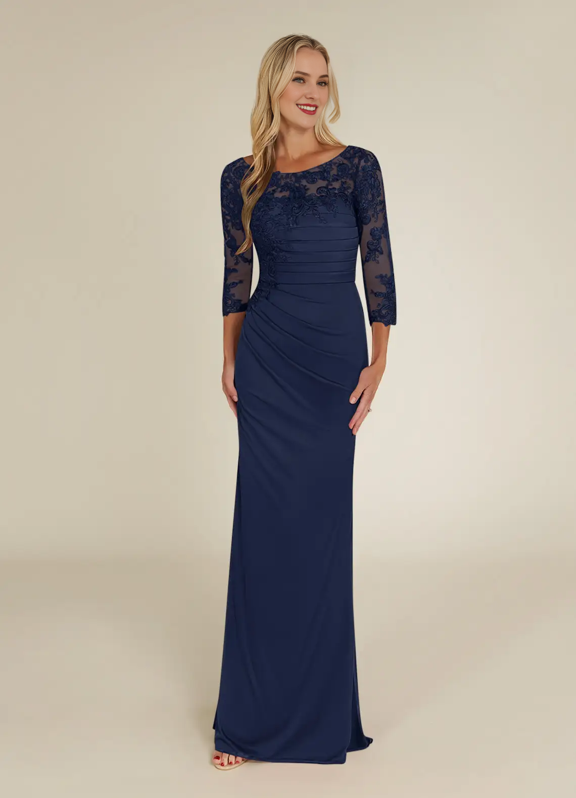 Round neck tight lace and floor length mother of bride dress