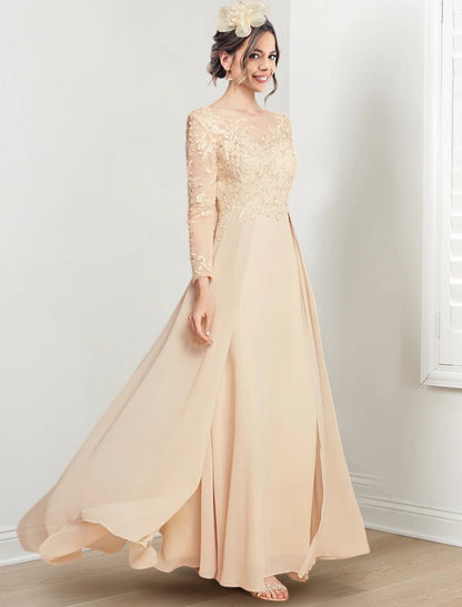 A-Line Maxi Mother of the Bride Dress with Jewel Neck