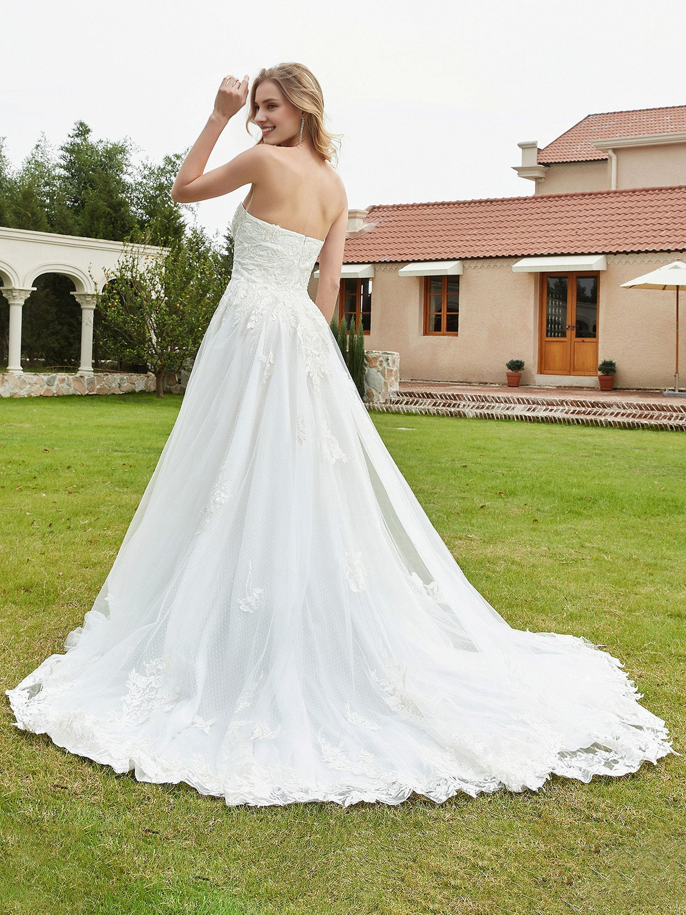 Strapless sweetheart lace tight corset sheer dress bridal gown – LD Dress