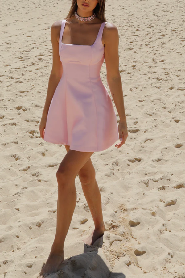 Casual satin A-line square thin shoulder strap Homecoming dress