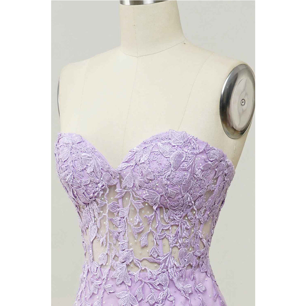 Purple Sweetheart Collar Sticker Mermaid Prom Dress