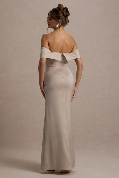 LD - Shoulder less collar satin strapless backless and floor length Prom dress