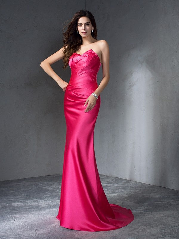 Trumpet/Mermaid Sweetheart Sleeveless Long Satin Dresses