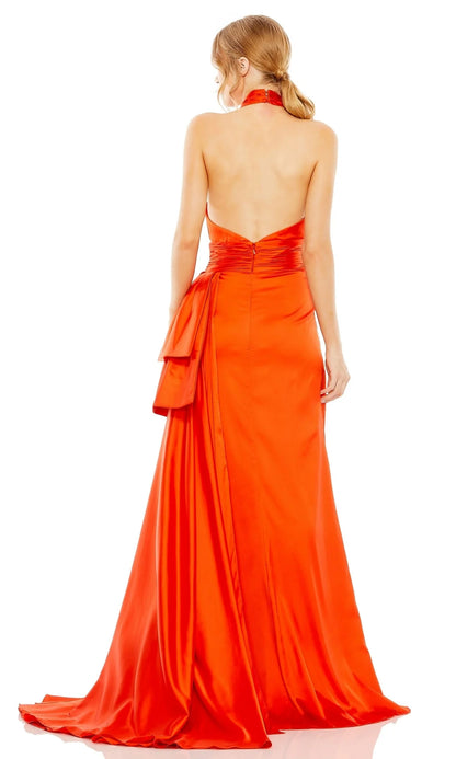 Orange high neck cross hanging neck backless Prom dress