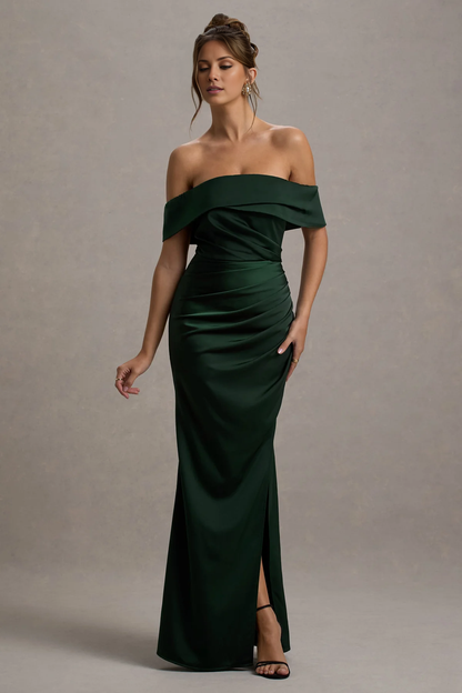 LD - Shoulder less collar satin strapless backless and floor length Prom dress