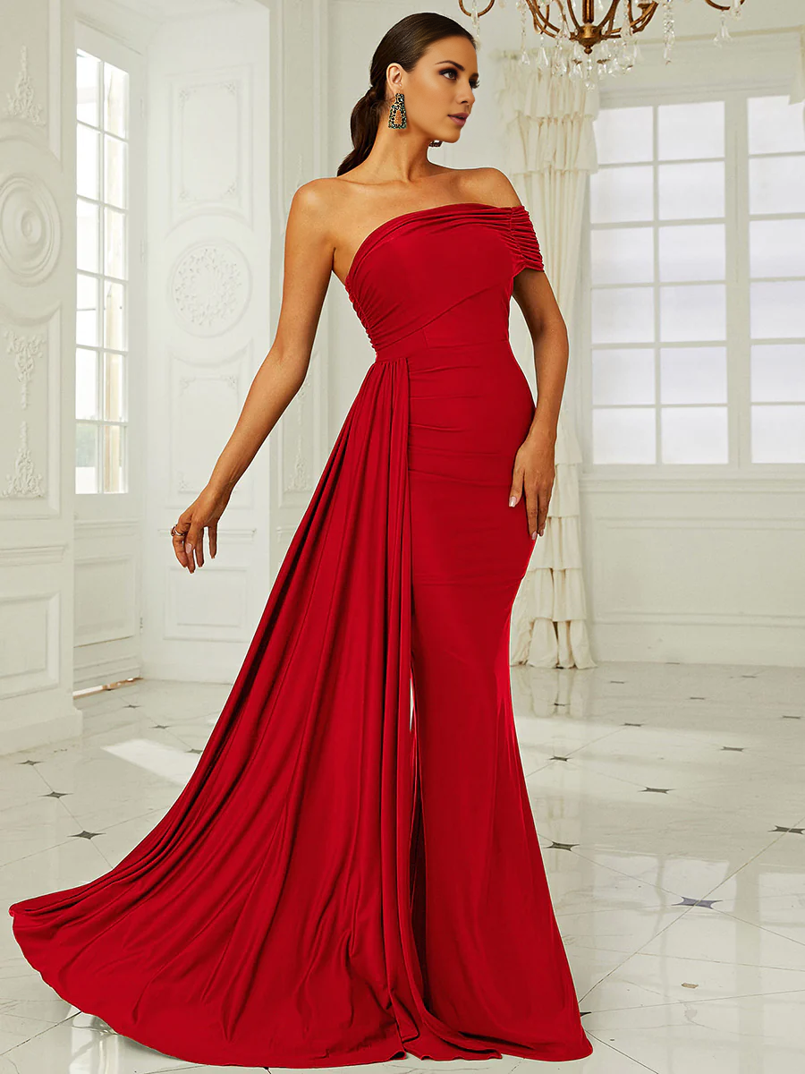 Mermaid off shoulder hanging sleeveless and floor length Prom Dress - LD Dress