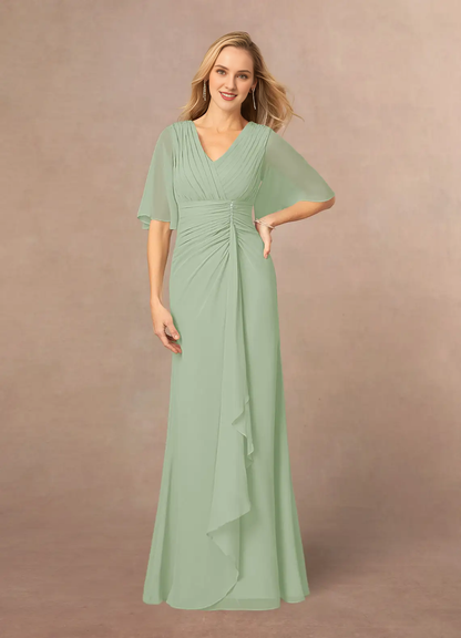 A-line V-neck lace chiffon and floor length mother of the bride dress