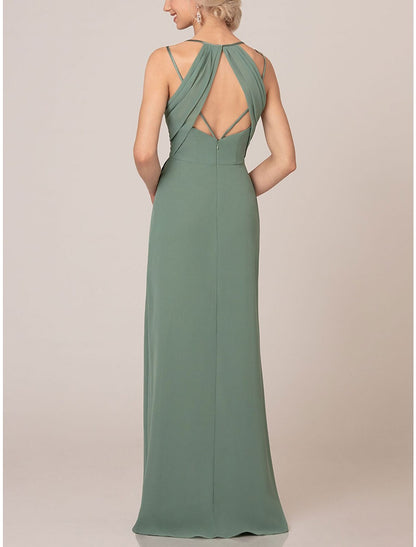 A-Line Bridesmaid Dress Straps / Spaghetti Strap / V Neck Sleeveless Elegant Floor Length Chiffon / Shantung / Imitated Silk with Pleats / Draping / Ruching