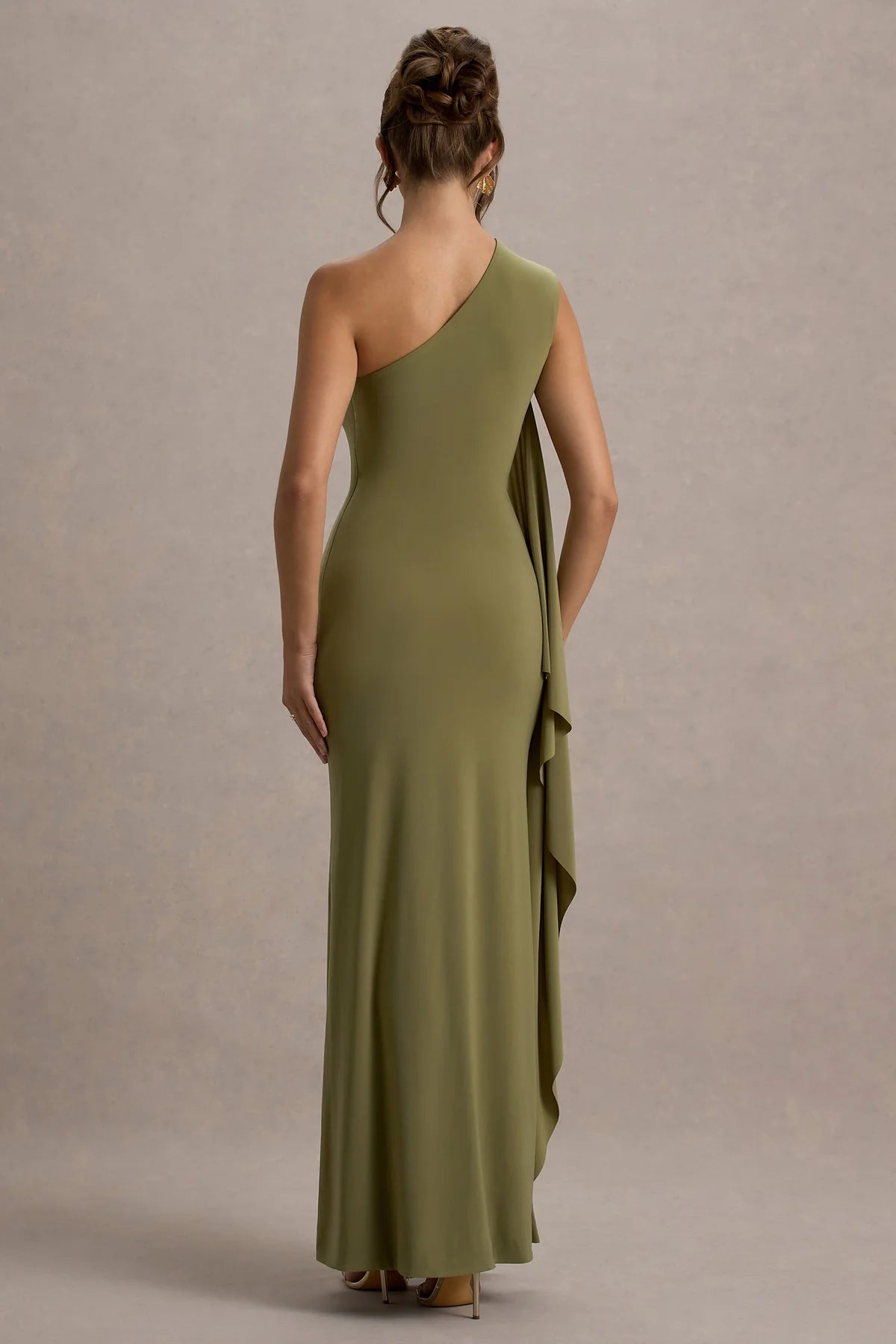 LD - Asymmetric collar single shoulder backless and floor length Prom dress